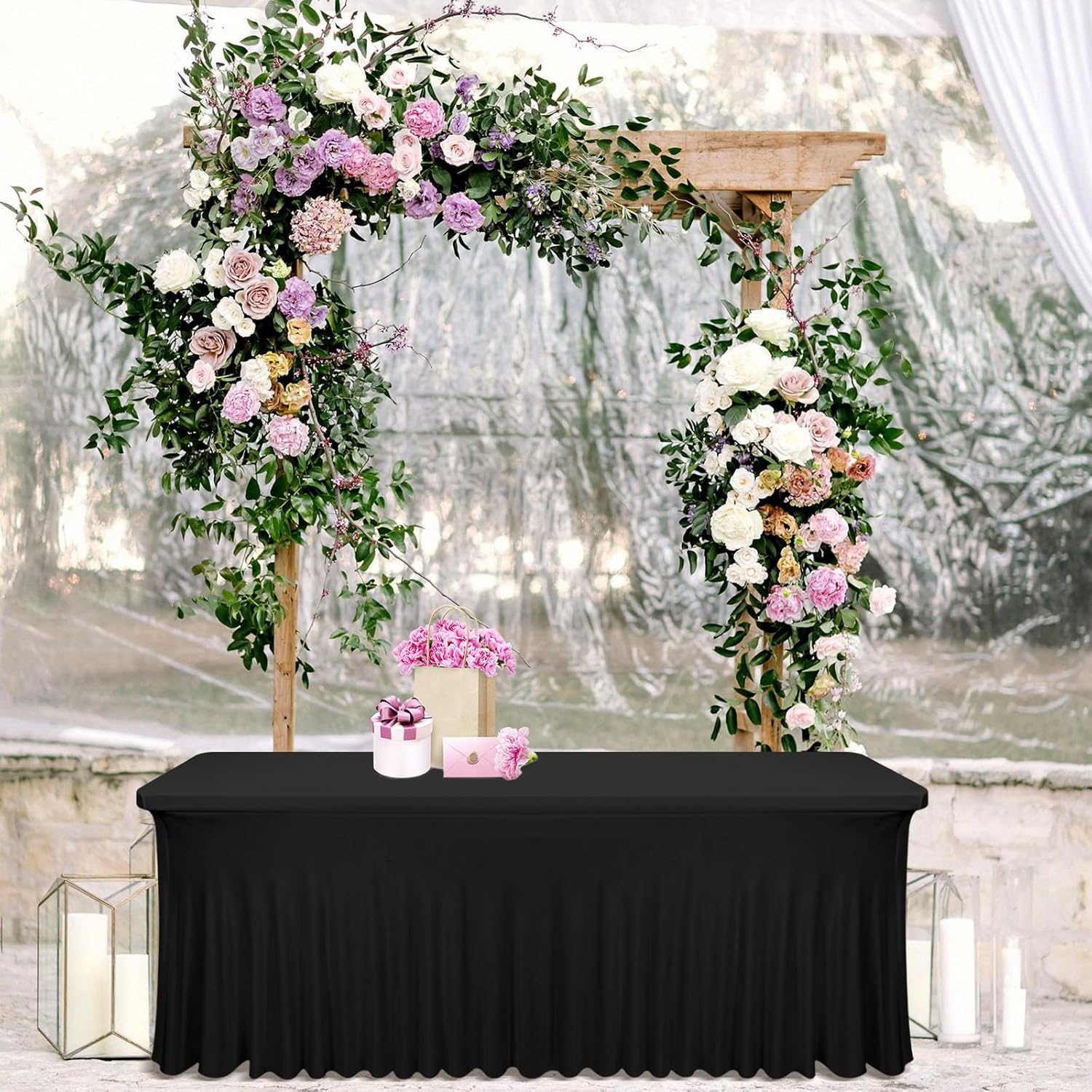 Stretch-Tischdecke für Buffettisch mit Rand schwarz inkl. Reinigung mieten